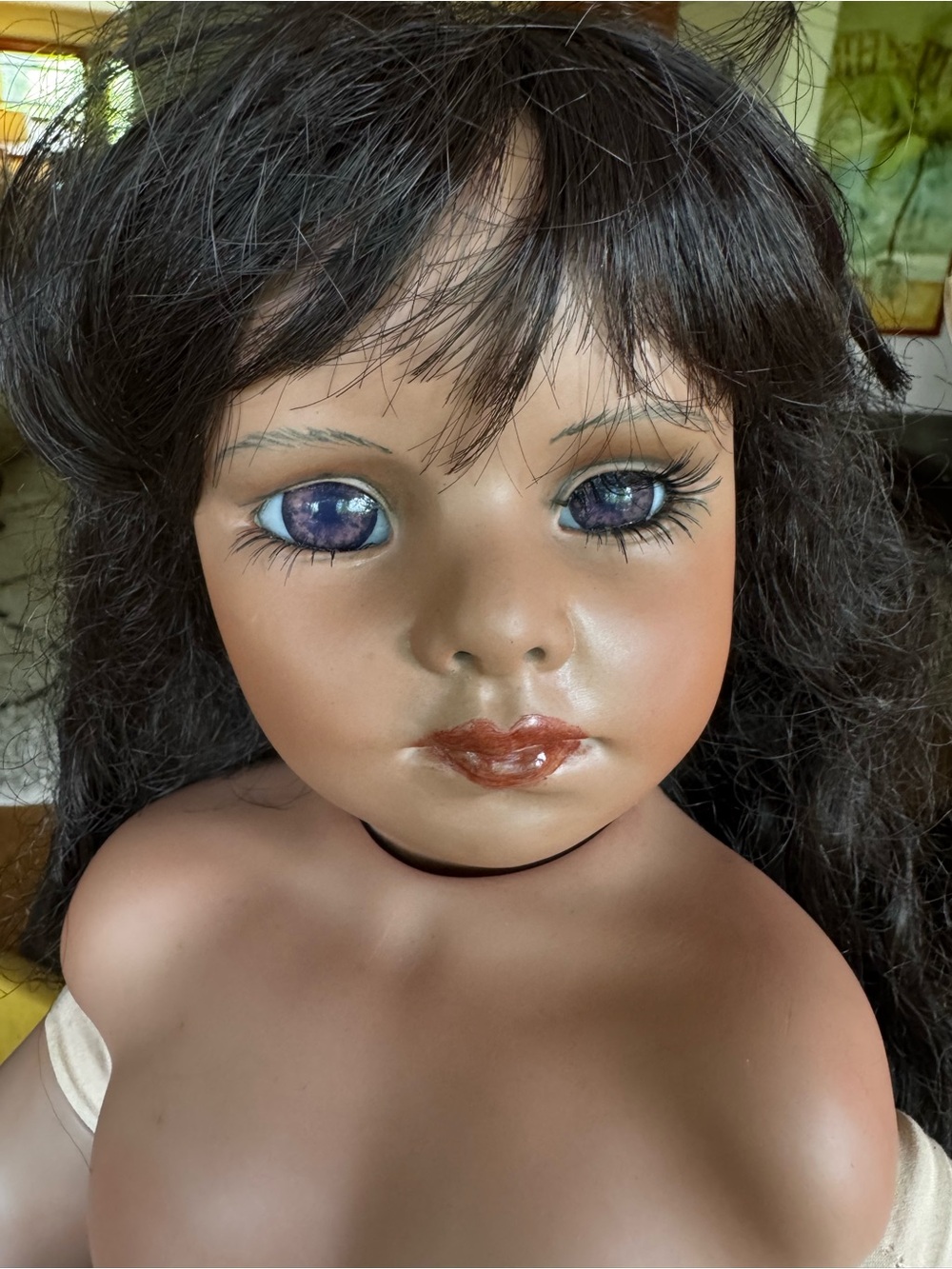 Vintage Zapf Creations Porcelain Doll Lavender Purple Eyes